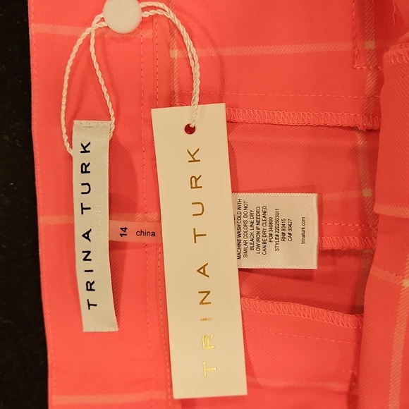 💕TRINA TURK💕 Carillo Pant ~ Windowpane Tropical Suiting Candy Pink 14 NWT - Picture 15 of 16